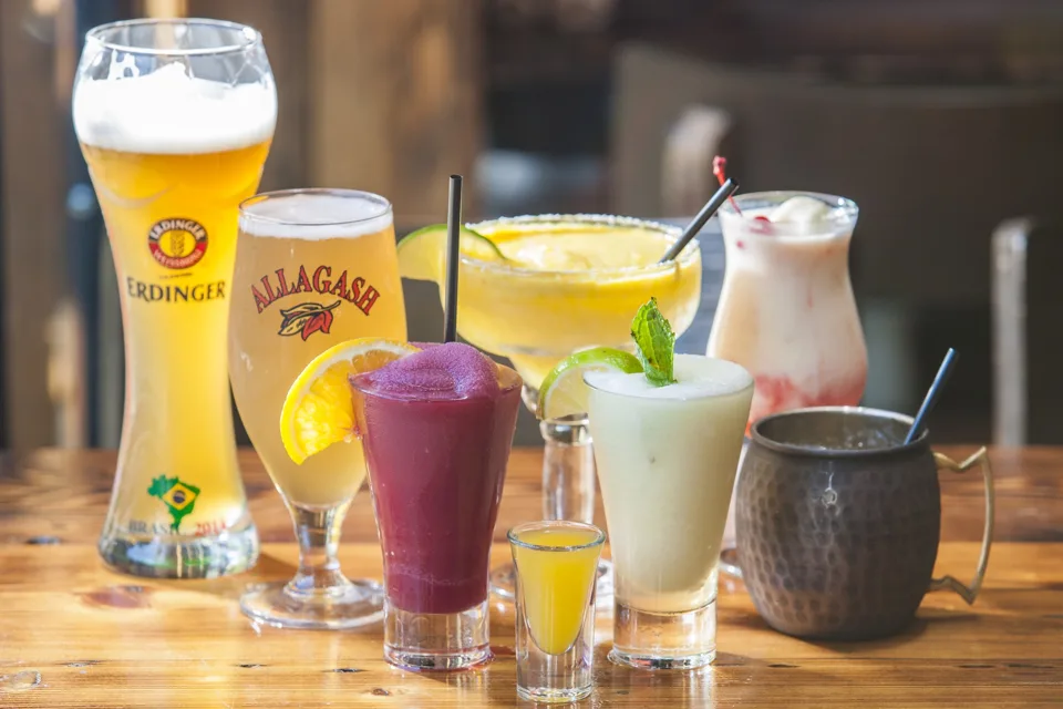 Lineup of beers and cocktails on the bar