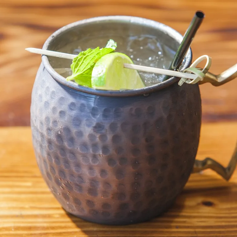Moscow mule in a copper mug