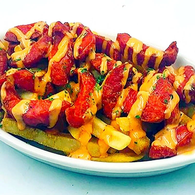 Loaded fries topped with chorizo